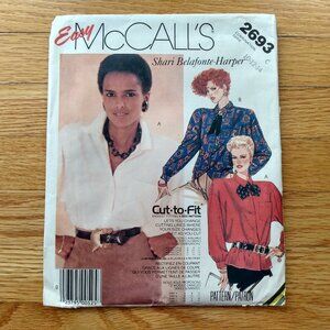 Vintage 80s Blouse Sewing Pattern Size 10-14 Shari Belafonte McCall's 2693 UNCUT